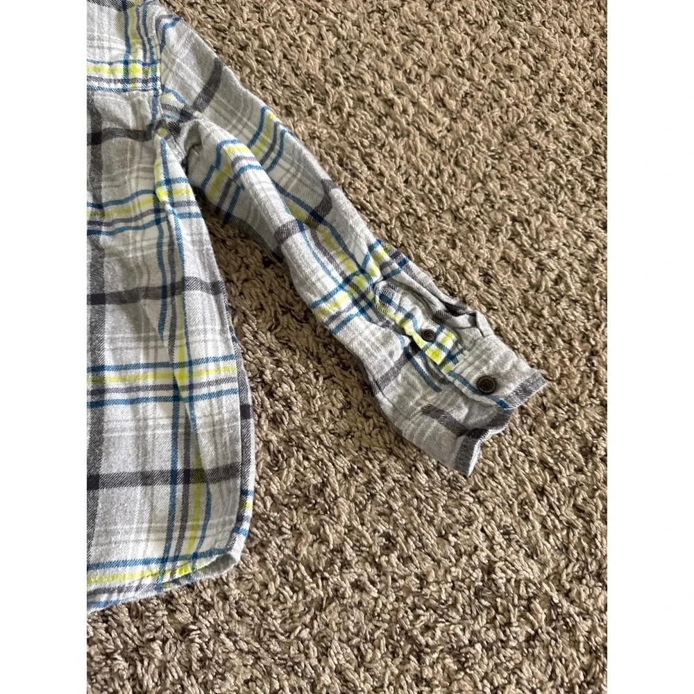 Oshkosh Boys Gray Neon Green Blue Long Sleeve‎ Flannel Size 5